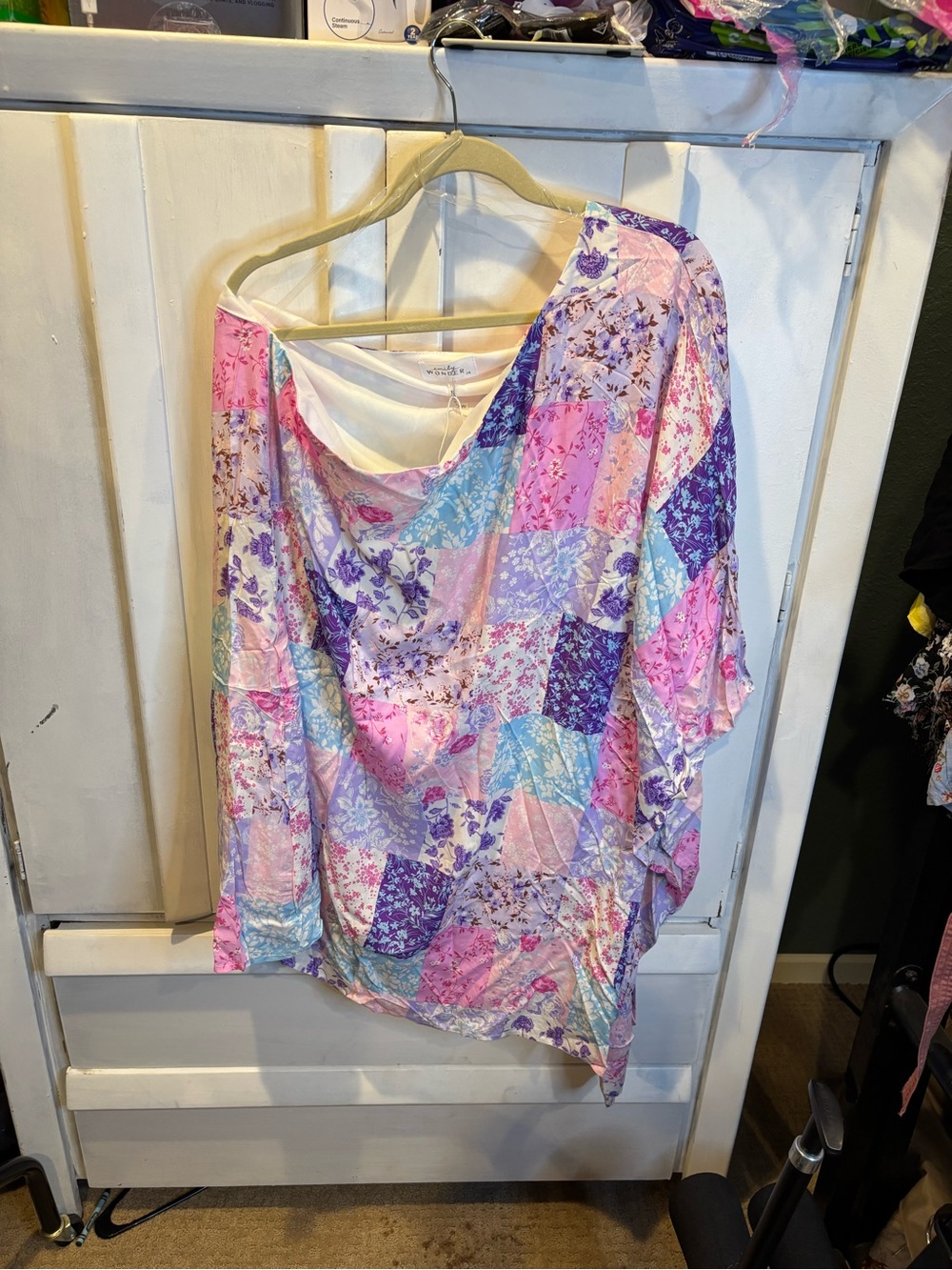 Patchwork One-Shoulder Dress in Pink & Purple